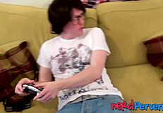 Two Lucky Nerds Get Blown by Insatiable UK Slut in Lingerie