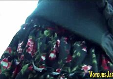 Asian babe feels excited as she's followed in public upskirt