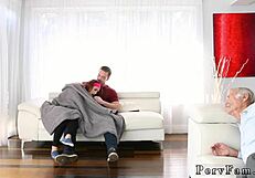 Cute milf watches scary movies with stepbrother