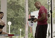 Savannah Sixx behind the scenes with big tits sex. Fun latina teen in backstage natural tits.