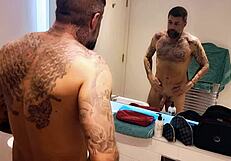 dirty guy gets all horny in the bathroom shower