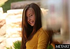 Beautiful teen fingers herself to a loud orgasm outdoors