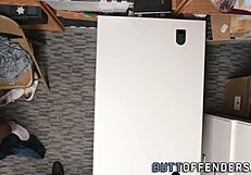 Gay shoplifter gets facialized after getting caught with big cock in store