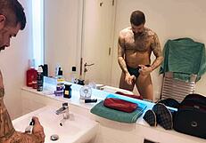 dirty guy gets all horny in the bathroom shower