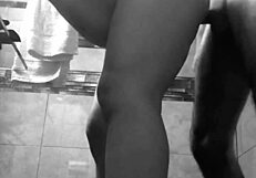 latina couple fucks quickly in bathroom.