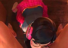 school-girl d va sucks cock hard before taking a messy facial.