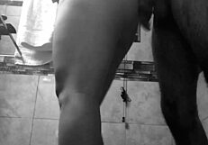 latina couple fucks quickly in bathroom.