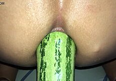 Extreme anal stretching with zucchini feels so wild.