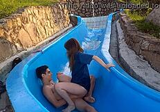 Skinny Latina teen gets wild ride in pool scene