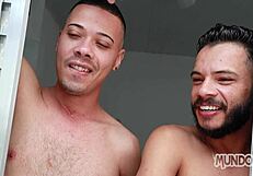 I and my friend give blowjob to the bricklayer with his big cock