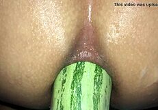 Extreme anal stretching with zucchini feels so wild.