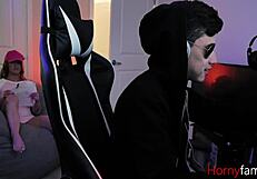 the stepsis eagerly gobbles the gamer's cock in a hardcore fantasy