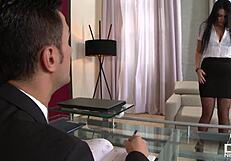 Busty MILF seduced in the office for rough sex