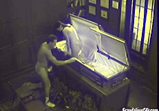Couple caught on hidden cam banging hardcore in coffin