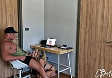 Skinny blonde girlfriend gives me a surprise blowjob