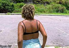 Fat milf slut steps out of the car on a hot day, craving relief by touching herself outdoors