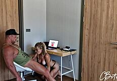 Skinny blonde girlfriend gives me a surprise blowjob