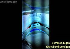 big ass slut prepares for lover in tanning booth