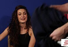 Pretty woman opens her legs to help a man to masturbate