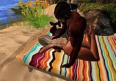 Black man fucks asian stepsister on the beach!