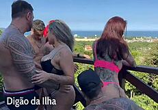 Amateur blondes and reds in a hot group orgy with blowbang action