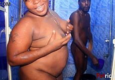 bbw patricia enjoys quick shower fun with softkind, spreading wide