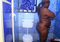 bbw patricia enjoys quick shower fun with softkind, spreading wide