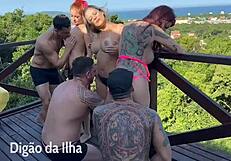 Wow, Blonde and Redhead Amateurs Bang in Balcony Orgy!