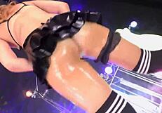 Moe Hazuki's Lewd Oiled Sex Show