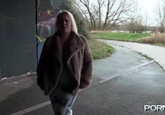 British Public Pissing with Shaved Petite Pussy!