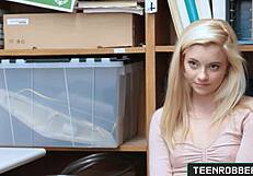 Petite teen shoplifter Riley gets naughty in my office