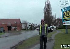 British Public Pissing with Shaved Petite Pussy!