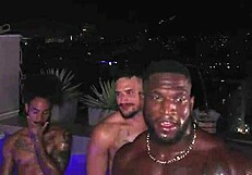 Grande simões participates in a black gay group orgy with voyeur elements.