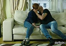 In a tense moment, a cuddly cutie spread her slim vagina for her first hardcore defloration experience.