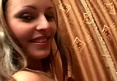 Thick blonde thinks about swallowing cum in threesome