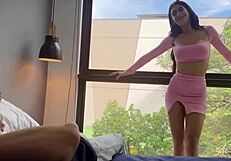 athletic brunette twerks in fitness video