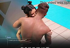 Busty young 18+ babe performs handjob and tit job in public college shower.