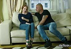 In a tense moment, a cuddly cutie spread her slim vagina for her first hardcore defloration experience.