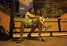 Young housewife seduces stranger for outdoor sex on bus stop