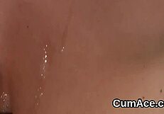 uhh, naughty peach takes cumshot on face n swallows every drop, oops