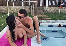 he suddenly removes my bikini to fuck me in the pool with big cock riding