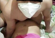 Indonesian babysitter squirts during boss's cumshot and licking