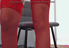 cute jealous tgirl in stockings, masturbating solo, upskirt teasing