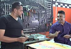 Mechanic fucks pussy and ass