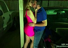 Fucked step brothers wife in public parkinglot with blowjob and creampie