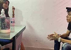 Petite sister with small boobs lets me fuck her alone