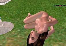 Cute Girl In 3D Cartoon Masturbates With Cucumber On Ground.