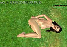 Cute Girl In 3D Cartoon Masturbates With Cucumber On Ground.