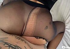 beautiful amateur in black pantyhose passionately rides cock in pov