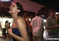 Naked sexy amateurs partying hard on the public street